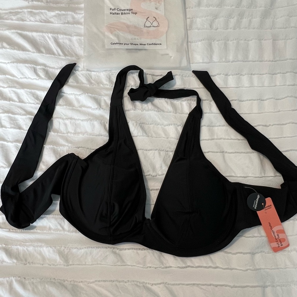 Shapermint Essentials Full Coverage Halter Bikini Top - Black / 2XL